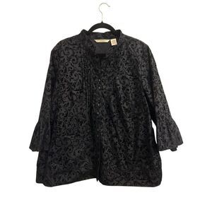 Gothic Baroque Velvet Flocked Blouse 2XL Victorian Romantic Dark Academia